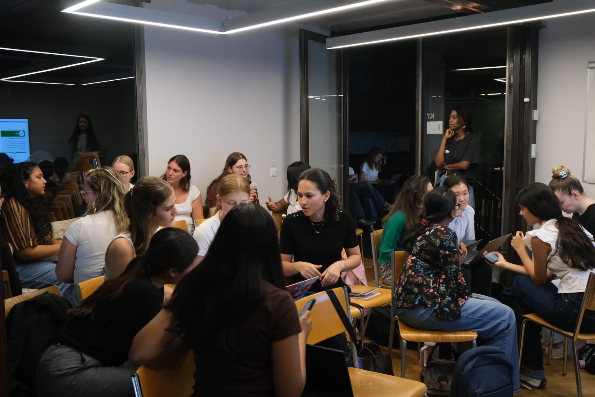 Women in small groups at the all-women entrepreneurship workshop